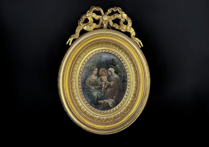 Victorian Oil on Copper Miniature, 'Jesus with Mary & St. Anne'