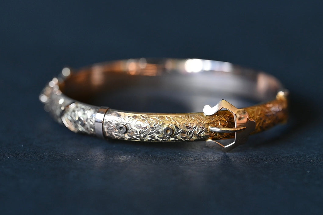 Edwardian (1907) 9 Ct Two Tone Gold Buckle Bangle