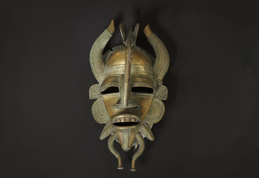 West African Cast Bronze Senufo Kpelié Mask, Early to Mid 20th Century