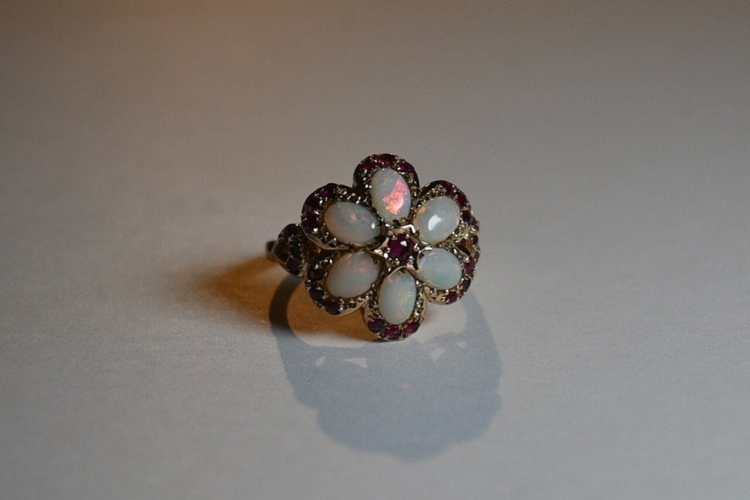 Estate / Vintage 9 Carat Gold, Ruby & Opal Cocktail Ring