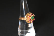 Load image into Gallery viewer, 1970s 9 Carat Emerald &amp; Ruby Cocktail Ring
