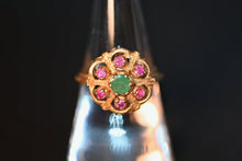 Load image into Gallery viewer, 1970s 9 Carat Emerald &amp; Ruby Cocktail Ring
