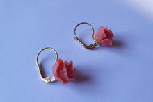 Load image into Gallery viewer, A Pair of Italian, 18 Carat Gold Pink Coral Rose Drop Earrings
