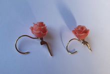 Load image into Gallery viewer, A Pair of Italian, 18 Carat Gold Pink Coral Rose Drop Earrings
