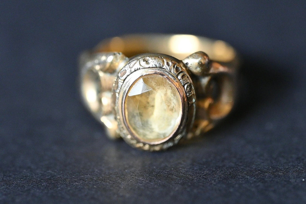 A Georgian 9 Carat Gold & Foil-Back Citrine Signet Ring